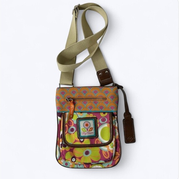 Lily Bloom Crossbody Purse Shoulder Bag 2 Tone Floral Leather Accent Flap Pocket - Picture 15 of 16